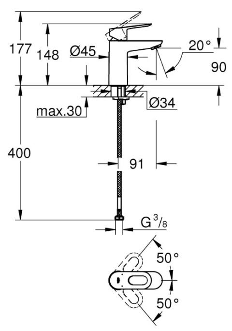 GROHE Bateria umywalkowa, bez zestawu odpływowego | DN 15 Rozmiar S | Bauloop - 23337000