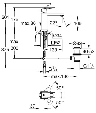 GROHE Bateria umywalkowa | DN 15 Rozmiar M | Eurocube - 23445000