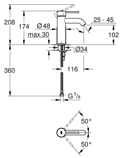 GROHE Bateria umywalkowa, bez korka spustowego | DN 15 Rozmiar S | Essence - 23590001