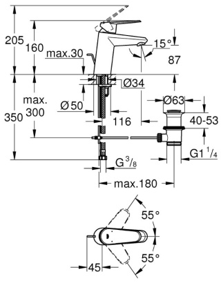 GROHE Bateria umywalkowa | DN 15 Rozmiar S | Eurodisc Cosmopolitan - 2338220E