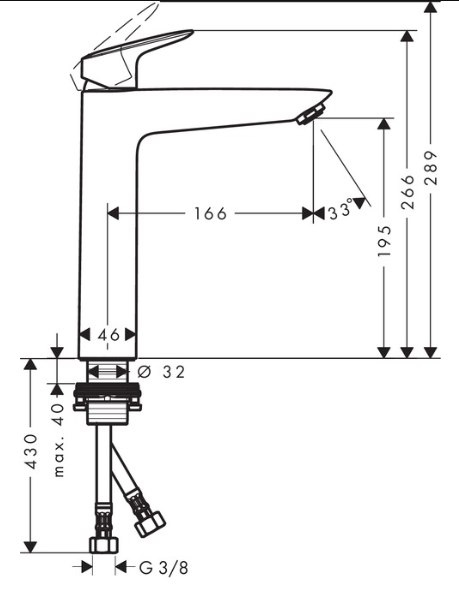 HANSGROHE Logis 190 Bateria umywalkowa bez kompletu odpływowego DN15 chrom - 71091000