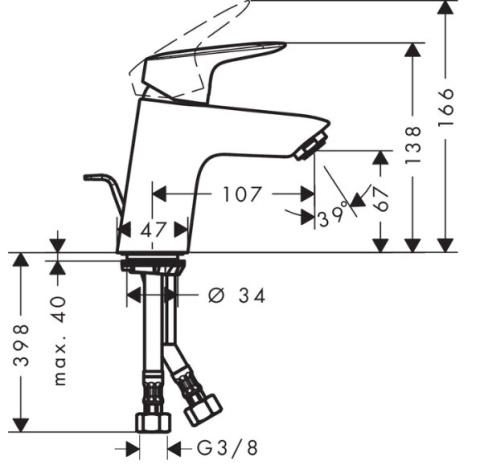 HANSGROHE Logis 70 Bateria umywalkowa z korkiem automatycznym chrom - 71070000