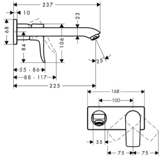 HANSGROHE Metris Bateria umywalkowa jednouchwytowa montaż ścienny z wylewką o dł. 22.5cm chrom - 31086000