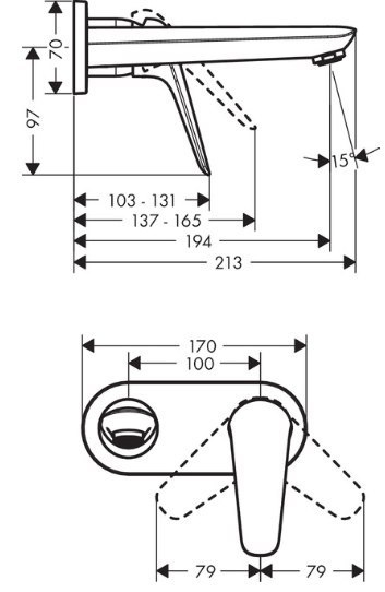 HANSGROHE Novus Bateria jednouchwytowa umywalkowa montaż ścienny podtynkowy wylewka 19,5 cm - 71127000