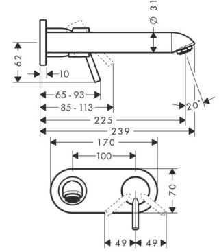 HANSGROHE Talis Bateria umywalkowa podtynkowa jednouchwytowa długość wylewki 225mm montaż ścienny DN15 chrom - 31611000