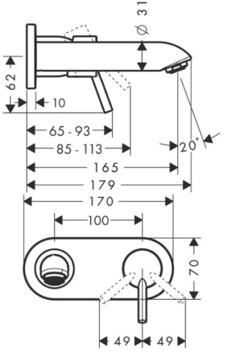 HANSGROHE Talis Bateria umywalkowa podtynkowa jednouchwytowa długość wylewki 165mm montaż ścienny DN15 chrom - 31618000