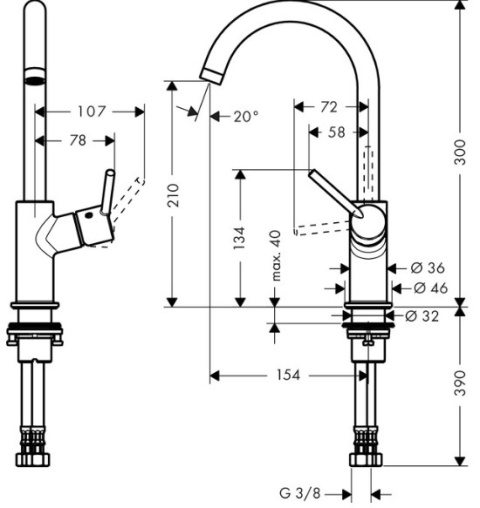 HANSGROHE Talis Jednouchwytowa bateria umywalkowa DN15, wylewka nie obracalna - 32080000