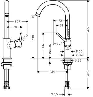 HANSGROHE Talis Bateria umywalkowa 210 DN15, obracalna wylewka z zaworem Push-Open chrom - 32084000