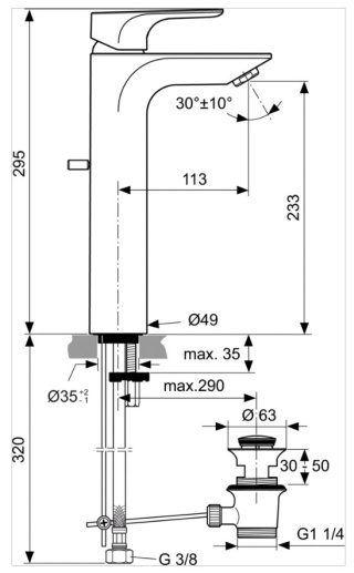 IDEALSTANDARD Strada Bateria umywalkowa stojąca wysoka - A5840