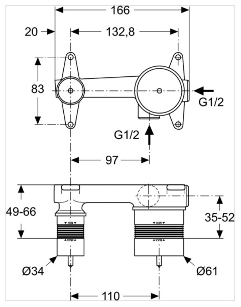 IDEALSTANDARD Tonic II Built-in parts Element podtynkowy do baterii ściennej - A5948