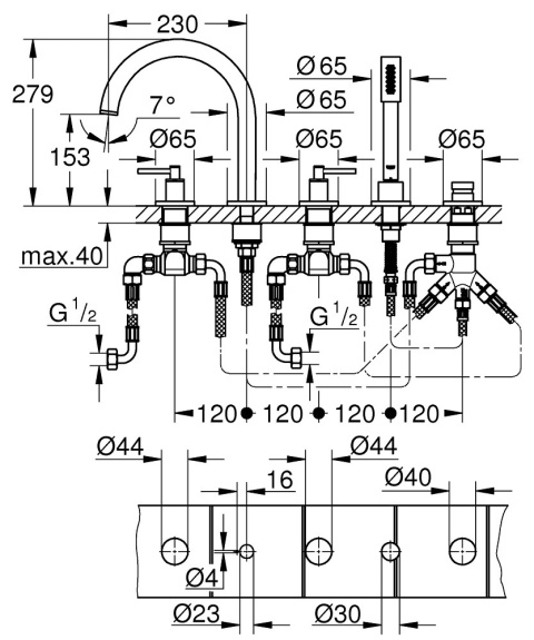 GROHE ATRIO 5-otworowa bateria wannowa-19923DC3