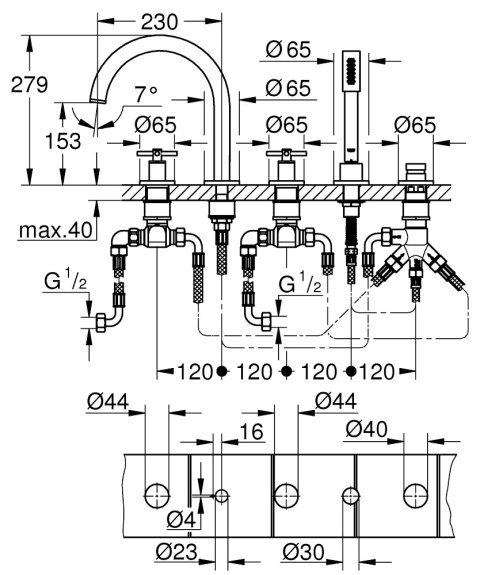 GROHE ATRIO 5-otworowa bateria wannowa-19923DA3