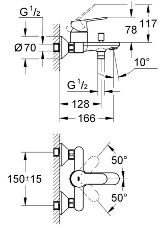 GROHE BAUEDGE jednouchwytowa bateria wannowa-23334000