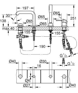 GROHE ESSENCE 4-otworowa bateria wannowa-19578001