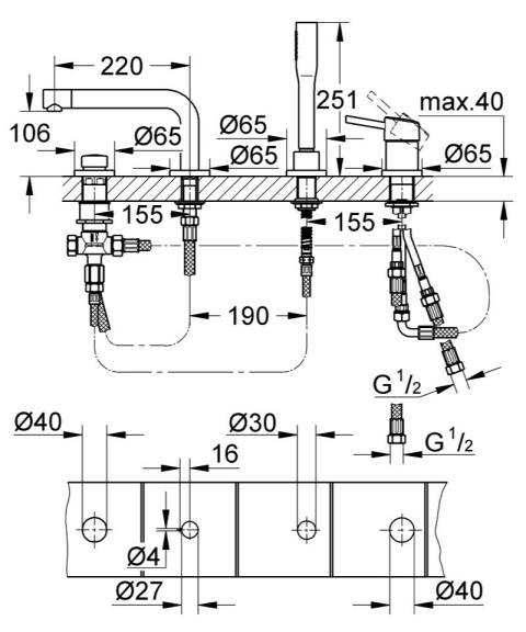 GROHE CONCETTO 4-otworowa bateria wannowa-19576002