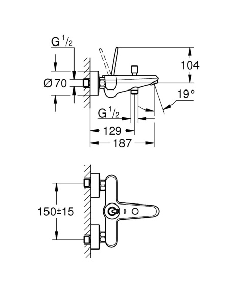 GROHE EUROCUBE JOY jednouchwytowa bateria wannowa-23431000