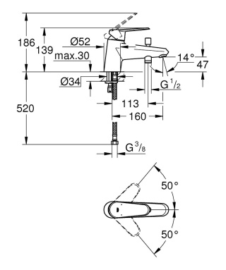 GROHE EURODISC COSMOPOLITAN jednouchwytowa bateria-33192002