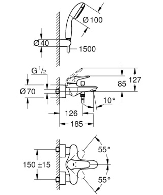 GROHE EUROSTYLE jednouchwytowa bateria wannowa-2372930A