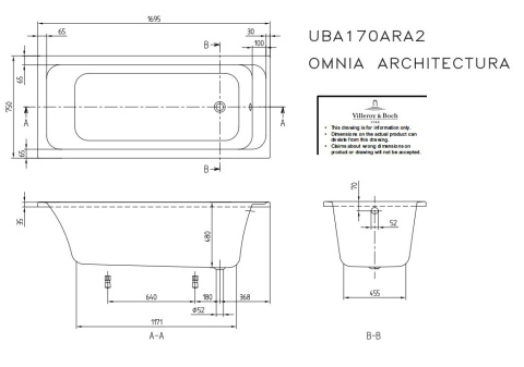 VILLEROY & BOCH ARCHITECTURA wanna 190x90 UBA199ARA2V