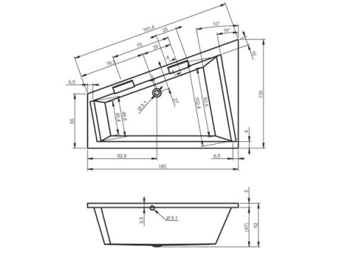 RIHO DOPPIO wanna asymetryczna prawa 180x130cm- BA90