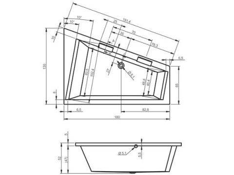 RIHO DOPPIO wanna asymetryczna lewa 180x130cm- BA91