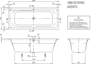 VILLEROY & BOCH AVENTO 160x70 UBA167AVN2V