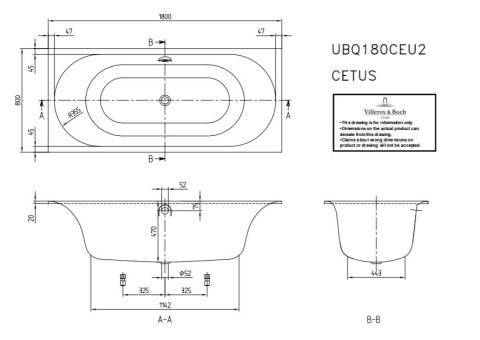 VILLEROY & BOCH CETUS 180x80 UBQ180CEU2V