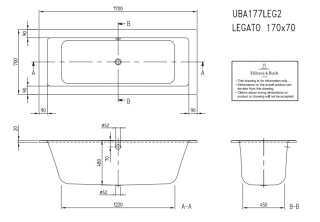 VILLEROY & BOCH LEGATO wanna 170x70 UBA177LEG2V