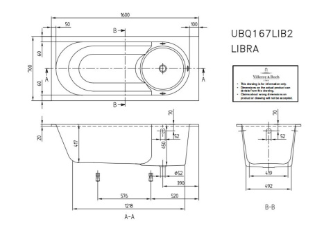 VILLEROY & BOCH LIBRA wanna 160x70 UBQ167LIB2V