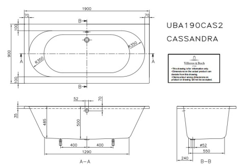 VILLEROY & BOCH O.NOVO wanna 190x90 UBA190CAS2V