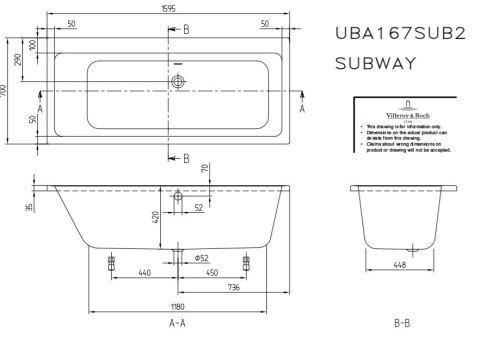 VILLEROY & BOCH SUBWAY wanna 160x70 UBA167SUB2V