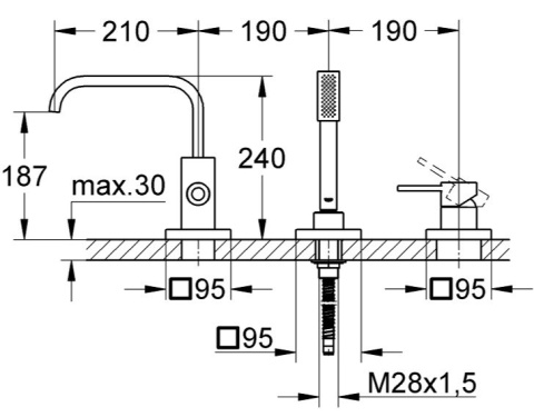 GROHE ALLURE 3-otworowa bateria wannowa-19316000