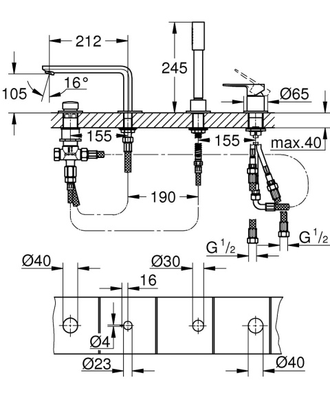 GROHE LINEARE 4-otworowa bateria wannowa-19577AL1