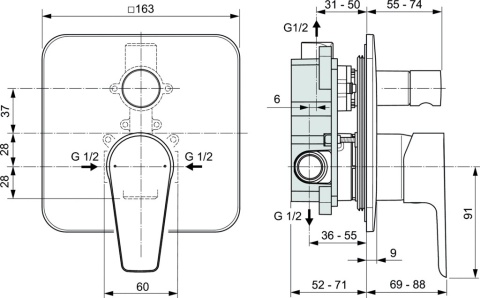 IDEALSTANDARD CERAFINE D bateria wannowa podtynkowa-A7189