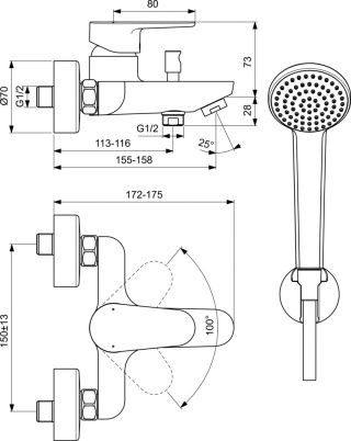 IDEALSTANDARD CERAFINE O bateria wannowa ścienna-BC706