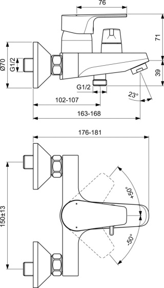 IDEALSTANDARD CERAFINE D bateria wannowa ścienna-BC494