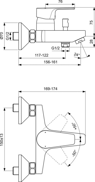 IDEALSTANDARD CERAFINE D bateria wannowa ścienna-BC692