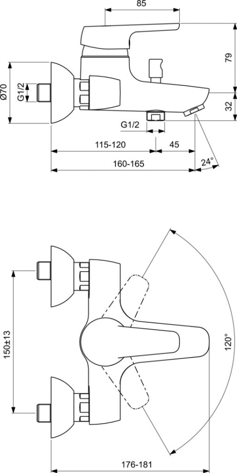 IDEALSTANDARD CERASPRINT bateria wannowa ścienna-B9566