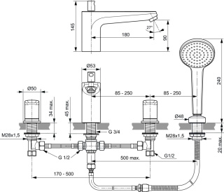 IDEALSTANDARD CERAFLEX bateria wannowa stojąca-B1874