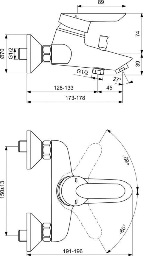 IDEALSTANDARD CERAPLUS bateria wannowa ścienna-B8208