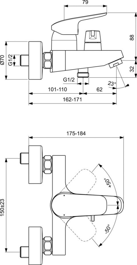 IDEALSTANDARD CERAFLEX bateria wannowa ścienna-B1740