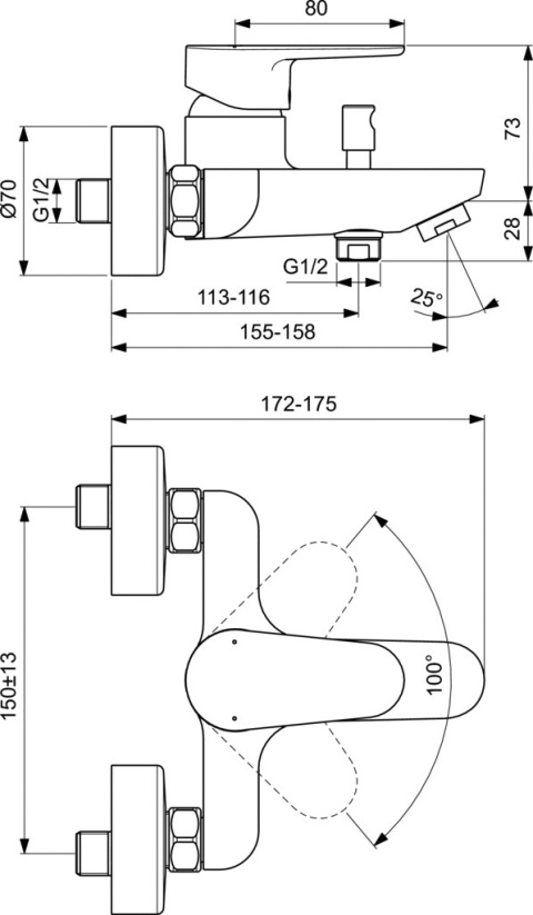 IDEALSTANDARD CERAFINE O bateria wannowa ścienna-BC500