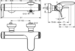 IDEALSTANDARD MELANGE bateria wannowa ścienna-A4271