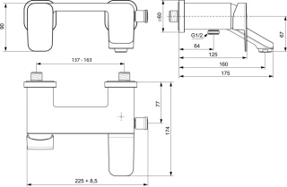 IDEALSTANDARD TONIC II bateria wannowa ścienna-A6338