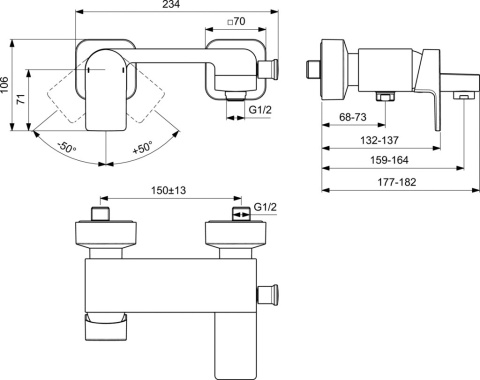 IDEALSTANDARD EDGE bateria wannowa ścienna-A7121