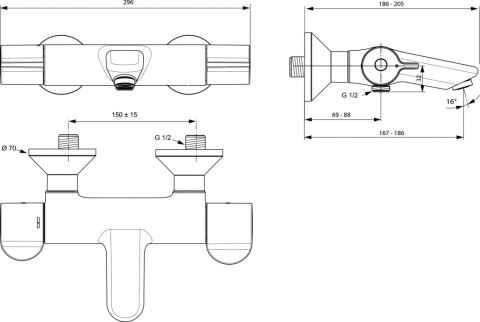 IDEALSTANDARD CERAPLUS 2 bateria wannowa ścienna-A6874