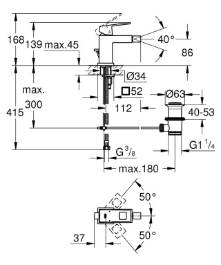 GROHE Eurocube bateria bidetowa, DN 15 Rozmiar S-23138000