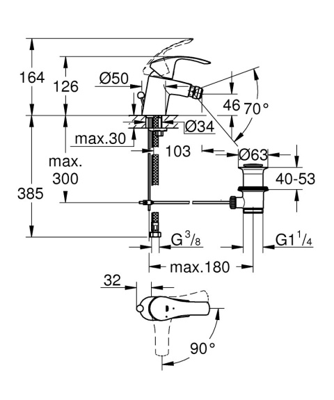 GROHE Eurosmart bateria bidetowa, DN 15 Rozmiar S-32928002