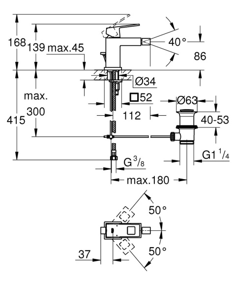 GROHE Eurocube bateria bidetowa, DN 15 Rozmiar S-23138AL0