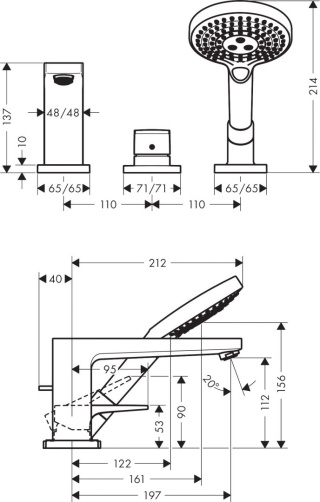 HANSGROHE Metropol 3-otworowa jednouchwytowa bateria-74550000